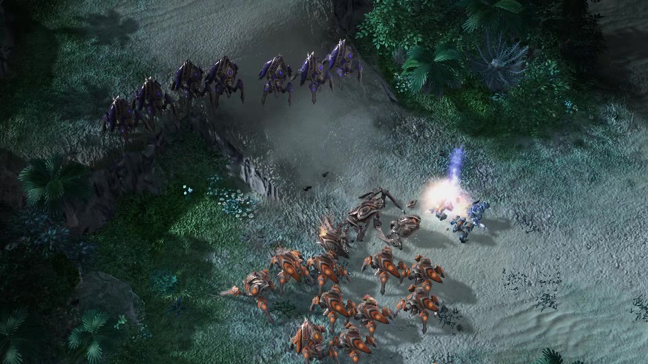 Two Protoss armies meeting in a recorded StarCraft II game